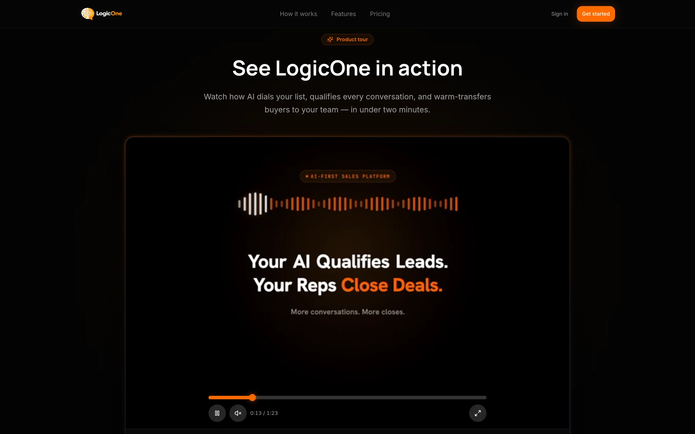Logic One product tour video on the landing page